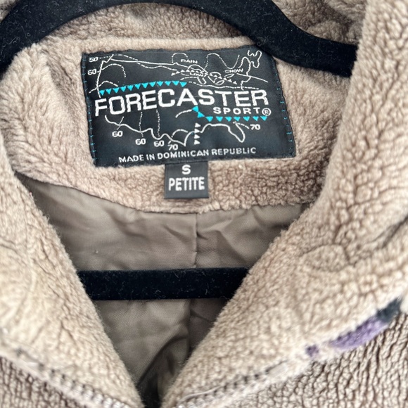 Vintage Forecaster Fleece Jacket Geometric Print Zip Up Hooded Petite - Picture 2 of 8